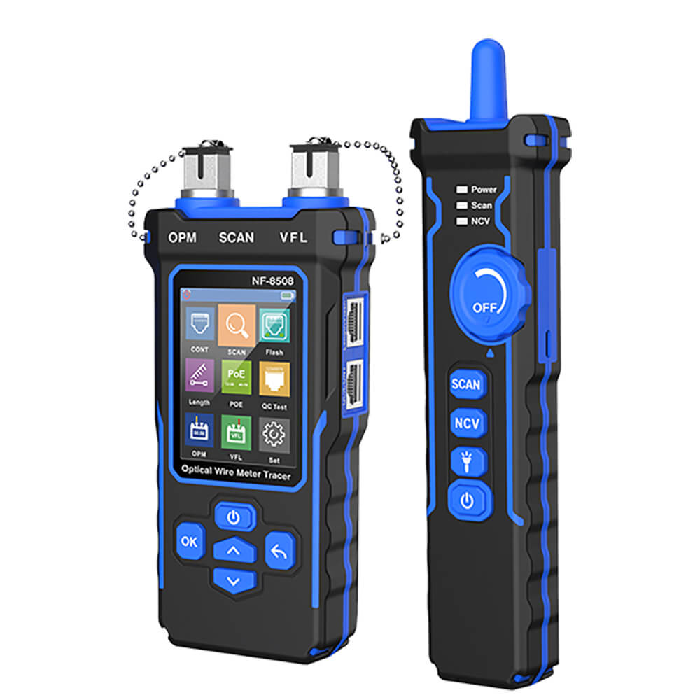 Noyafa NF-8508 Optical Wire Meter with Visual Fault Locator, OPM, Wire Map, Cable Trace, CAT5, CAT6, Length Measuring, PoE Test, Port Flash