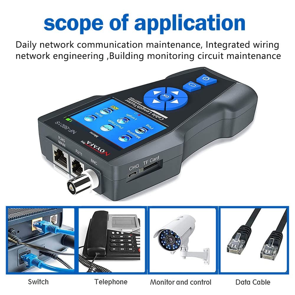 Noyafa NF-8601S Comprehensive Network Cable Tracer Tester Using TDR & with PoE / Ping for RJ45, RJ11, BNC, Metal Cables