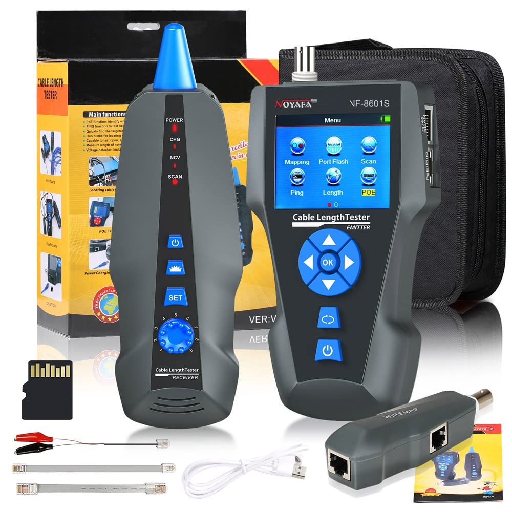 Noyafa NF-8601S Comprehensive Network Cable Tracer Tester Using TDR & with PoE / Ping for RJ45, RJ11, BNC, Metal Cables