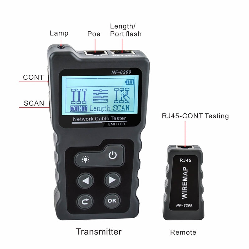 Noyafa NF-8209 Network Tone Generator and Probe Kit with Cable Testing Capabilities like Wiremap, Length, PoE