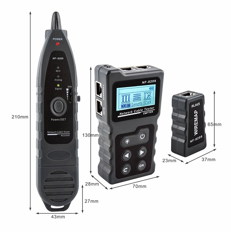 Noyafa NF-8209 Network Tone Generator and Probe Kit with Cable Testing Capabilities like Wiremap, Length, PoE
