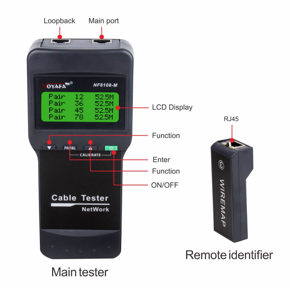 all specification of Noyafa NF 8108 M Network Cable Tester and remote unit