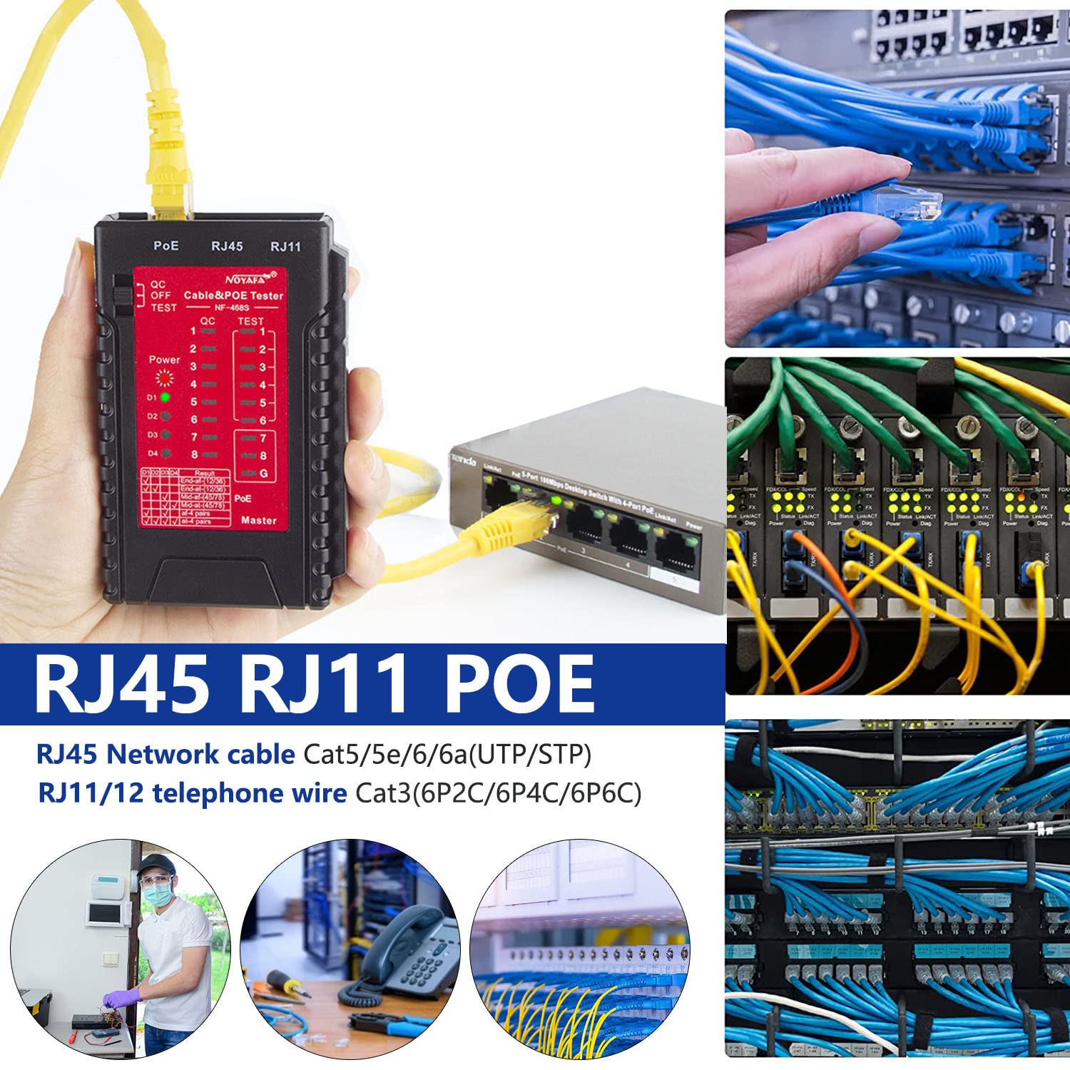 Noyafa NF-468S Wire Map Tester with PoE Checking