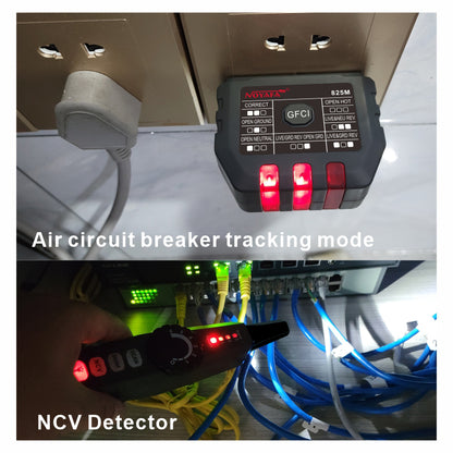 통합 GFCI 콘센트 테스터, 네트워크 케이블 찾기, NCV 감지기 NF-825TMR이 있는 고급 AC 회로 차단기 추적기