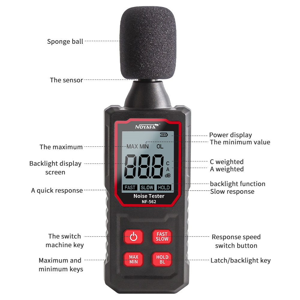 Noyafa NF-562 Handheld Decibel Meter Home Noise Monitor with 0.1dB Resolution and 30 - 130dB Measurement Range