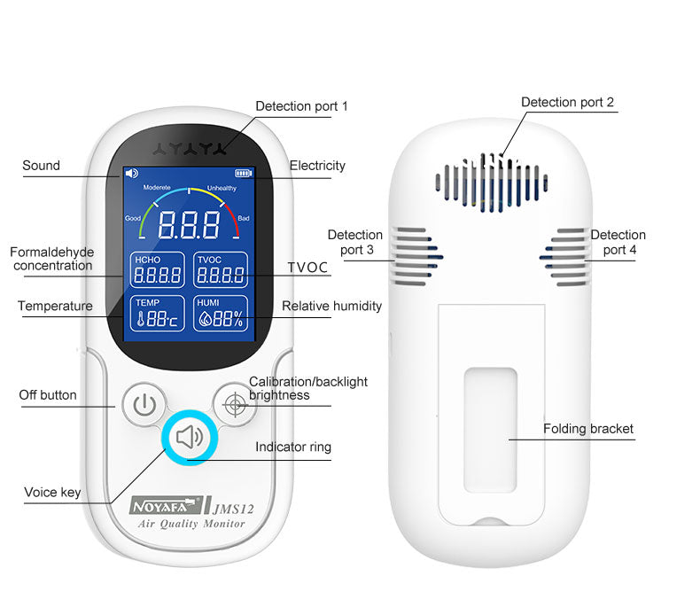 JMS12 Formaldehyde Tester Detect The TVOC CO2 Tumidity Temperature  Formaldehyde Safe levels