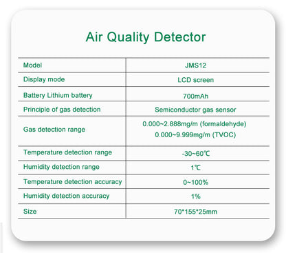 JMS12  Formaldehyde Tester  Detect The TVOC  CO2  Tumidity Temperature  Formaldehyde Safe levels