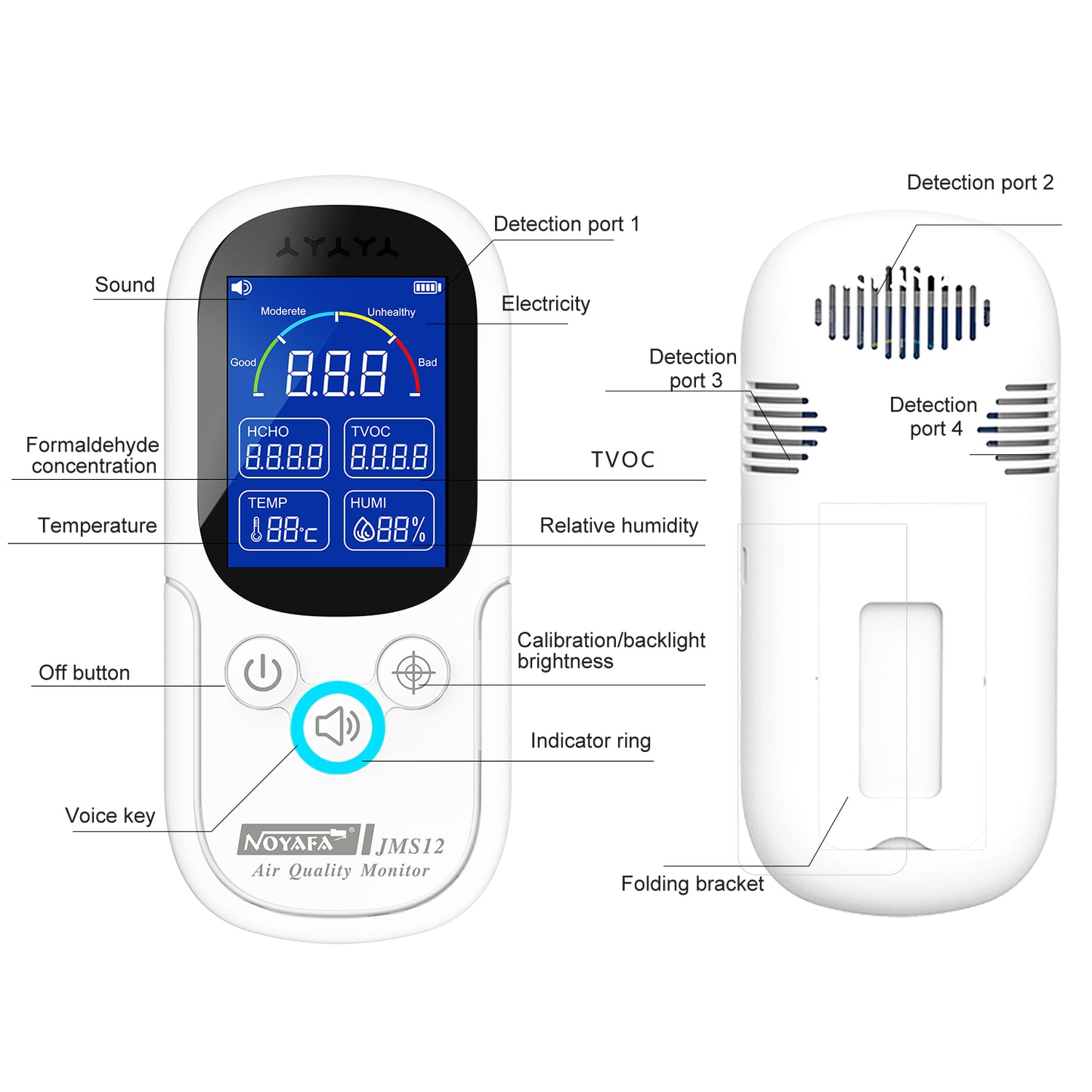 JMS12  Formaldehyde Tester  Detect The TVOC  CO2  Tumidity Temperature  Formaldehyde Safe levels