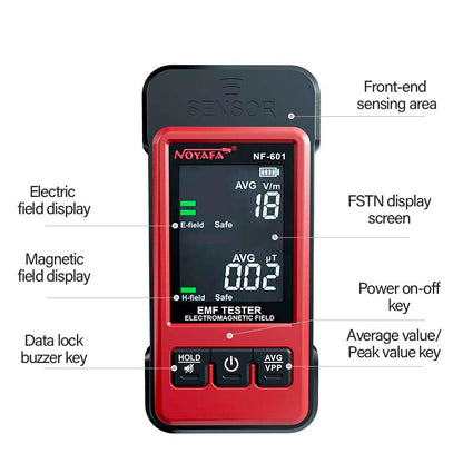 Noyafa NF-601 Portable Electromagnetic Radiation Detector EMF Tester with Real-Time Monitoring and Audio-Visual Alarm