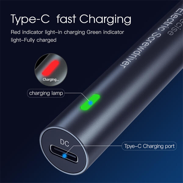 The Cordless  Electric Screwdriver support fast charging via type-c port