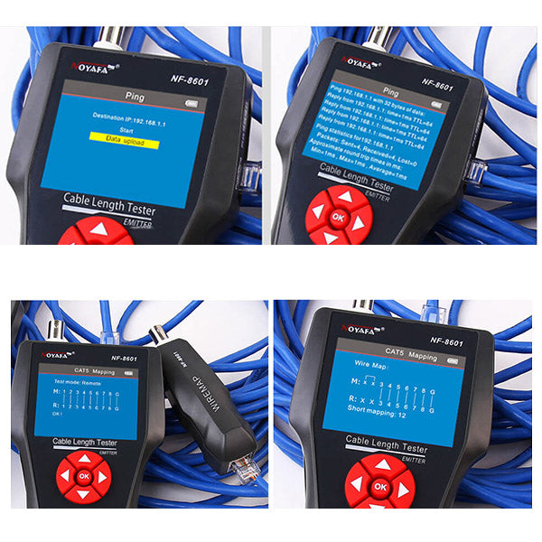 NOYAFA - NOYAFA Testeur de câble réseau TDR Traqueur LCD multifonctionnel  pour câble métallique RJ45 RJ11 BNC PING / POE NF-8601S Testeurs de  longueur de câble