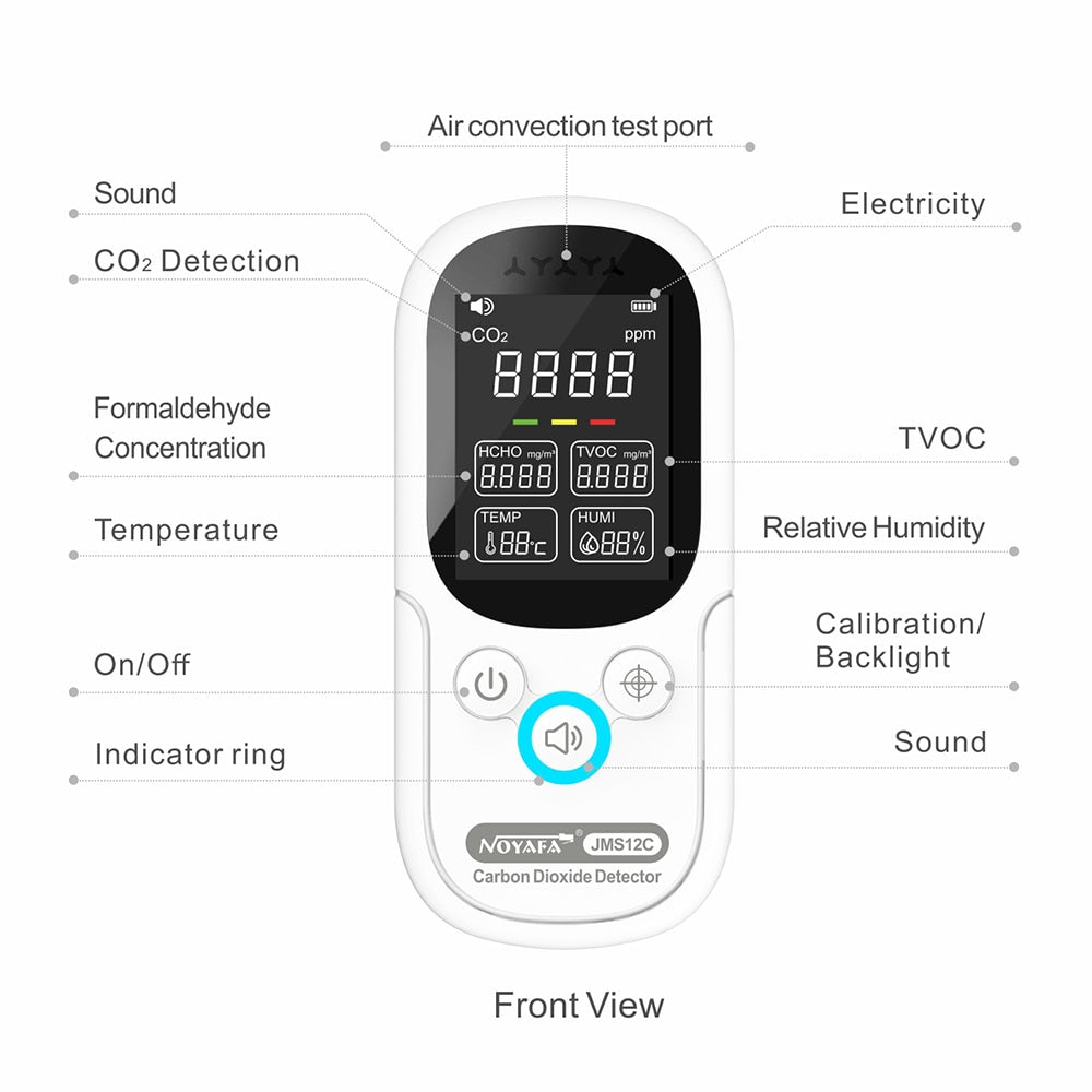 Noyafa Монитор качества воздуха в помещении Точный тестер для CO2 TVOC Формальдегид Температура Влажность JMS12C